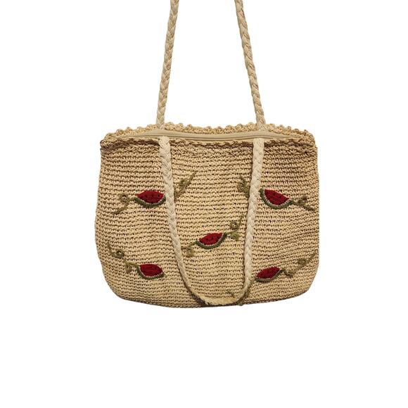 Cappelli Straworld Watermelon Embroidered Straw Tote Bag Summer Purse - Picture 10 of 11